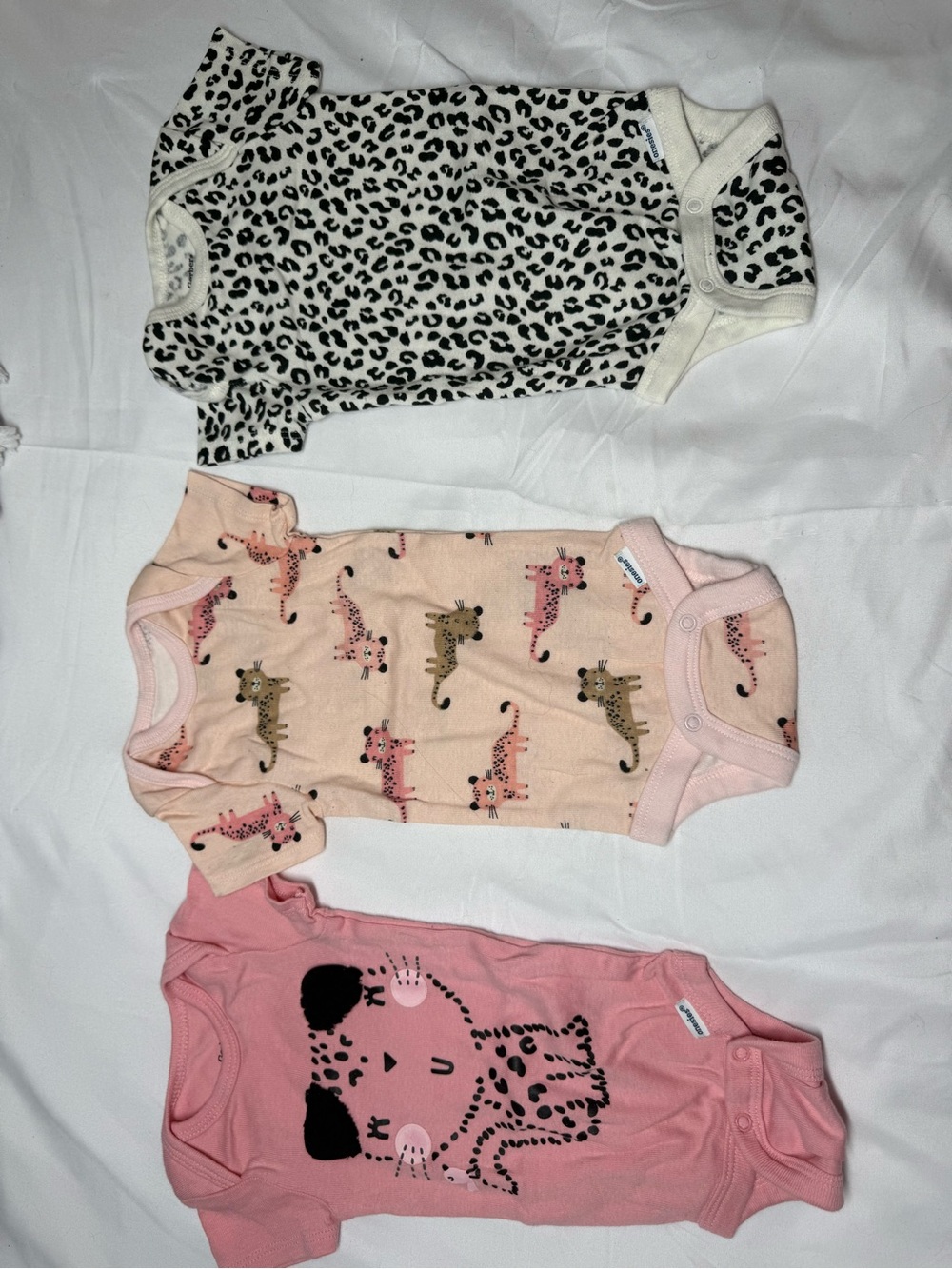 Gerber 0-3 months Girls Leopard & Cat Print Onesie Bundle - Black, Pink, Peach
